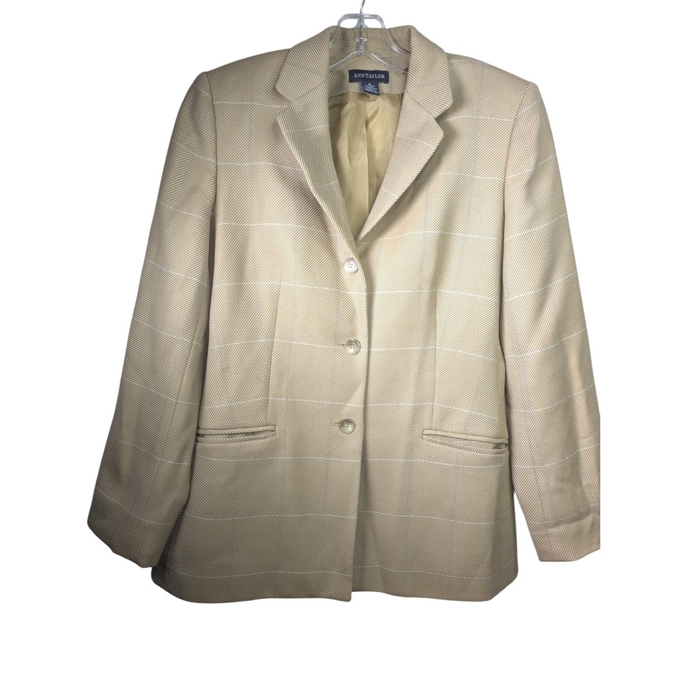 Ann Taylor Women's Blazer 6 Plaid Pockets Three Button Career Preppy 100% Wool